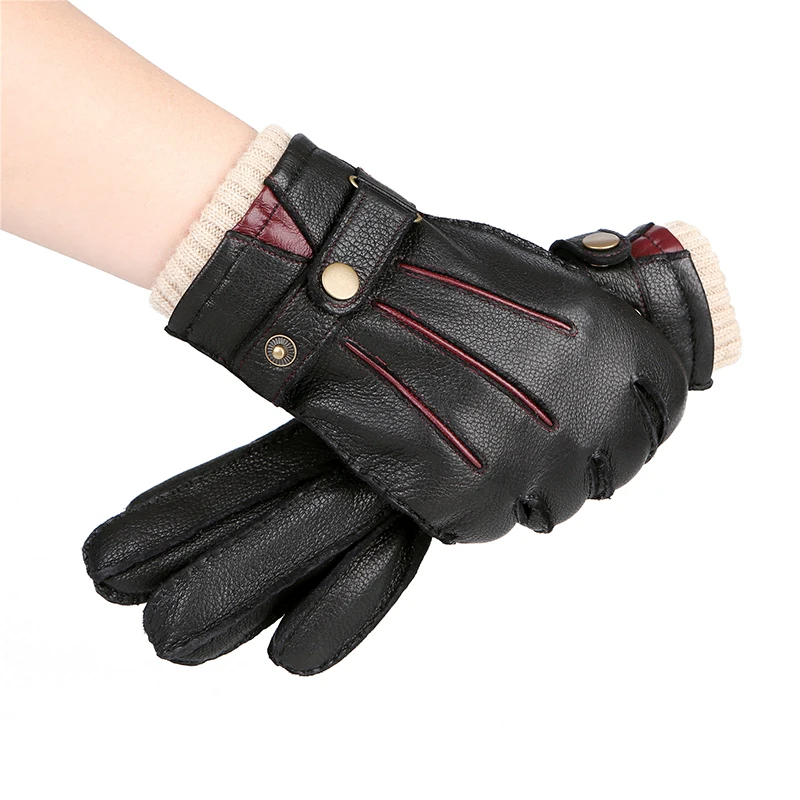 Men's Touchscreen Lambskin Leather Gloves With Knitted Cuffs Buy Men