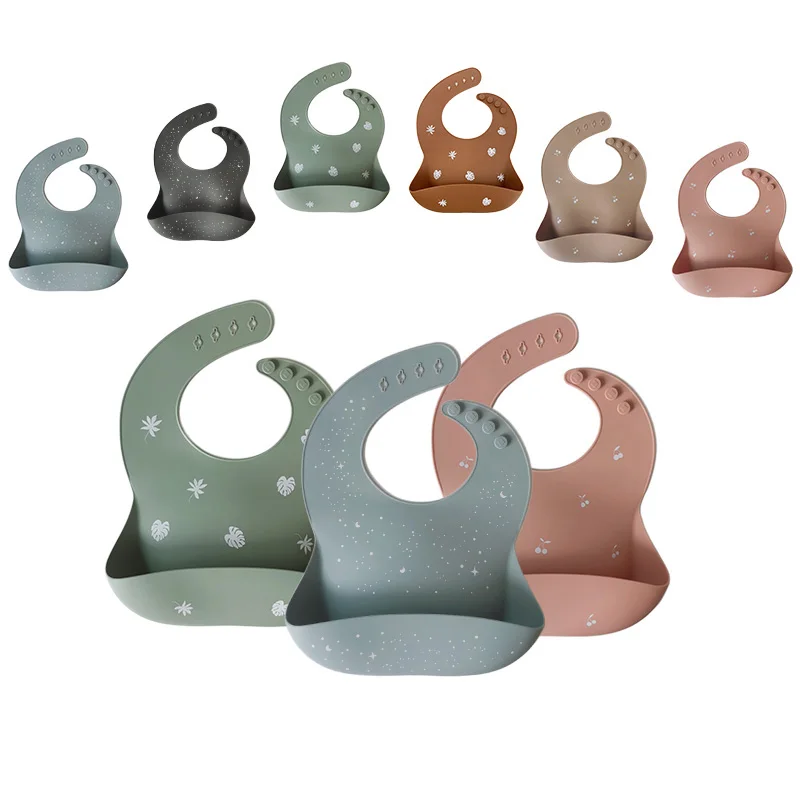 
Waterproof BPA Free Silicone Baby Bibs Cute Pattern Printed with Food Cather 