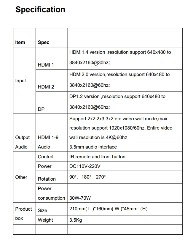 Corkiit video wall controller 3x3 4k HDMI 2.0 version 1xDP 2x HDMI and 9 HDMI outputs 3x2 2x3 2x2 etc