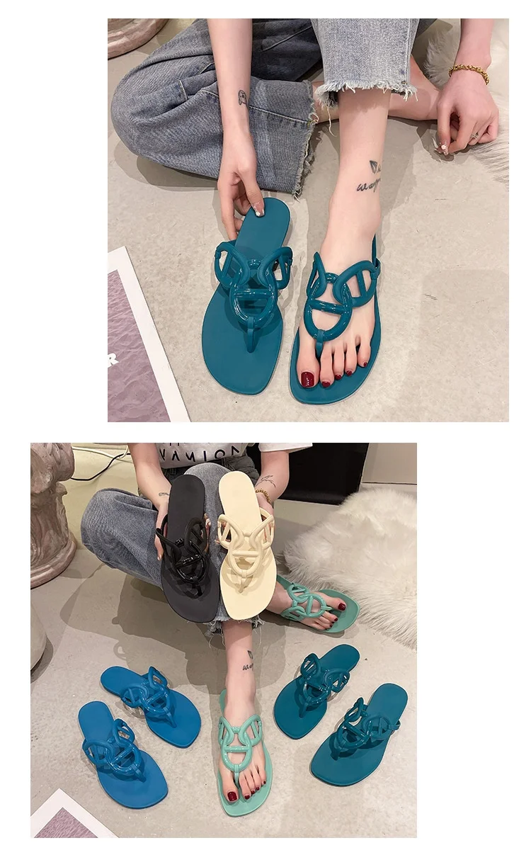 Brand Chain Sandals Slipper for Women New Style Pig Nose Flip-Flops European American Summer Casual Flat Platform Slip-On