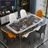 Modern luxury 4 - 6 seater stainless steel marble top dining table set