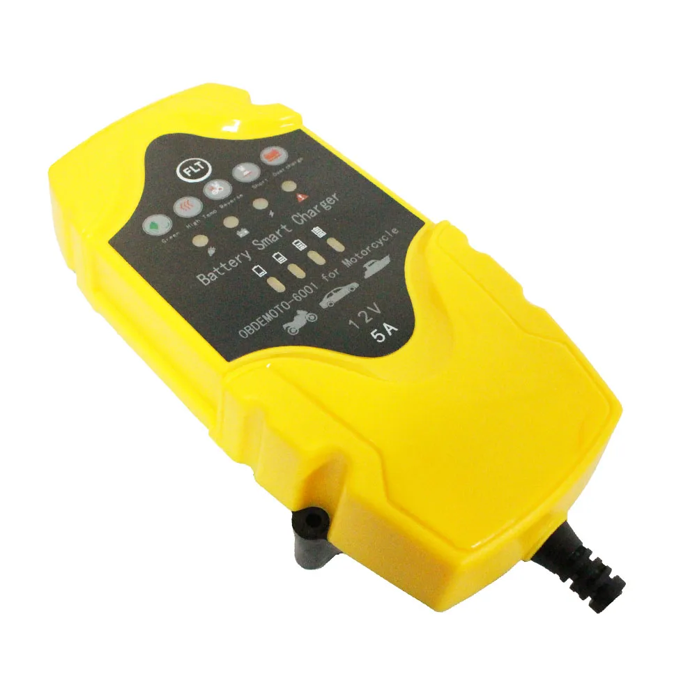 12V/5A Smart Battery Charger for Motorcycle OBDEMOTO 6001 Portable Moto Battery Charger for Motorbike