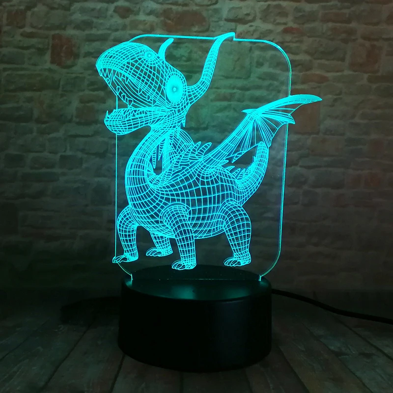 Jurassic World Dragon Dinosaur Model 3D Illusion Led Lamp Colorful Touch Nightlight Flash Lighting Pterosaur Animal Figure Toys