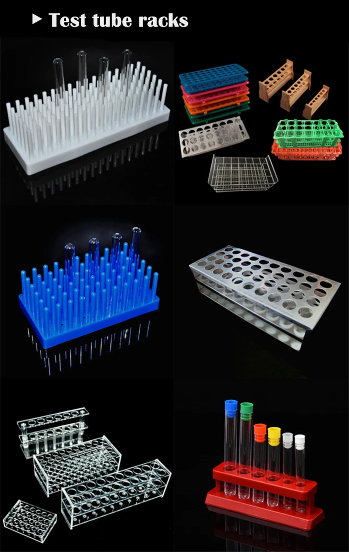 Plastic test tube wooden display rack
