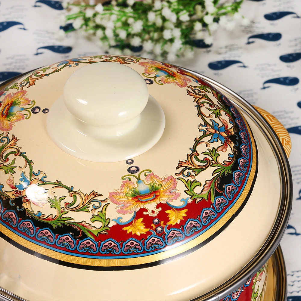 High Quality Vintage Enamel Travel Cookware Pots Enamel Camping Pot 5