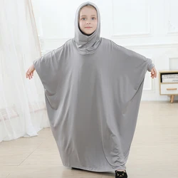 2021 Muslim New Design Islamic Clothing One Piece Solid Color Bat Sleeve Kids Children Jilbab Prayer Dress Dubai Abaya