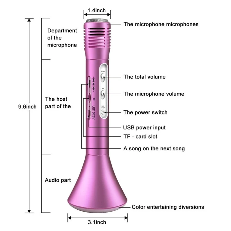 Smartphone SD/TF Card Bluetooth K1 Portable Wireless Karaoke Microphone Speaker - ANKUX.COM