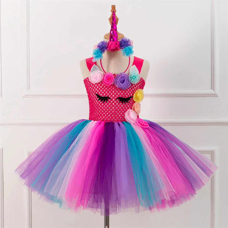 Pastel Girls Unicorn Princess Tutu Dress Girl Masquerade Birthday Party ...