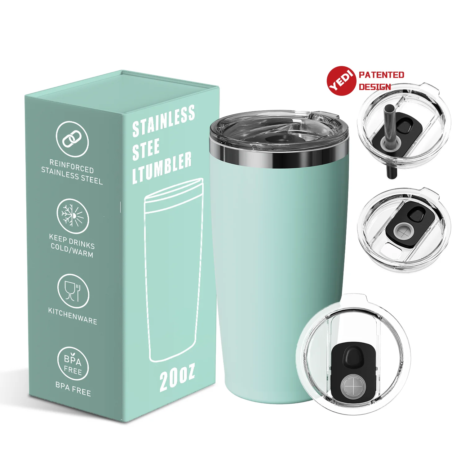Factory Custom Logo Double Wall Insulated Travel Coffee Mug with Lid 20oz Stainless Steel Tumbler Cups details