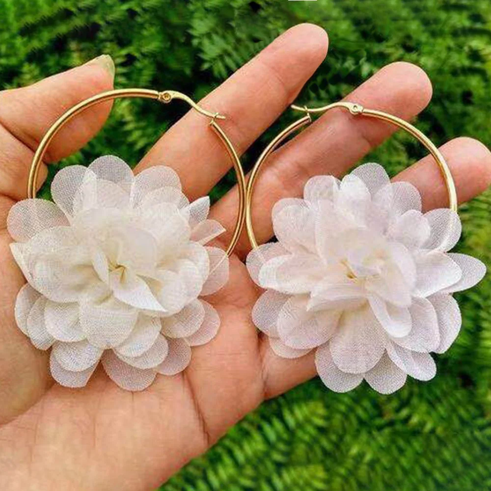 silk flower hoop earrings