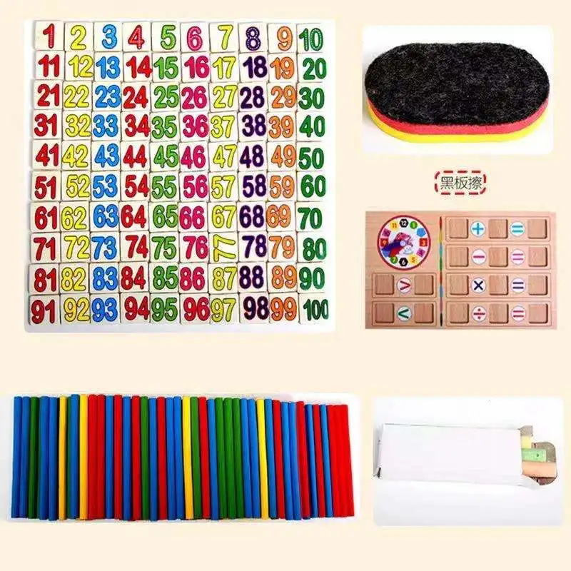 Best selling Maths Teaching Box Set Children Wooden Number Counting Math Toy Mathematics Sticker Calculate Game Educational wood