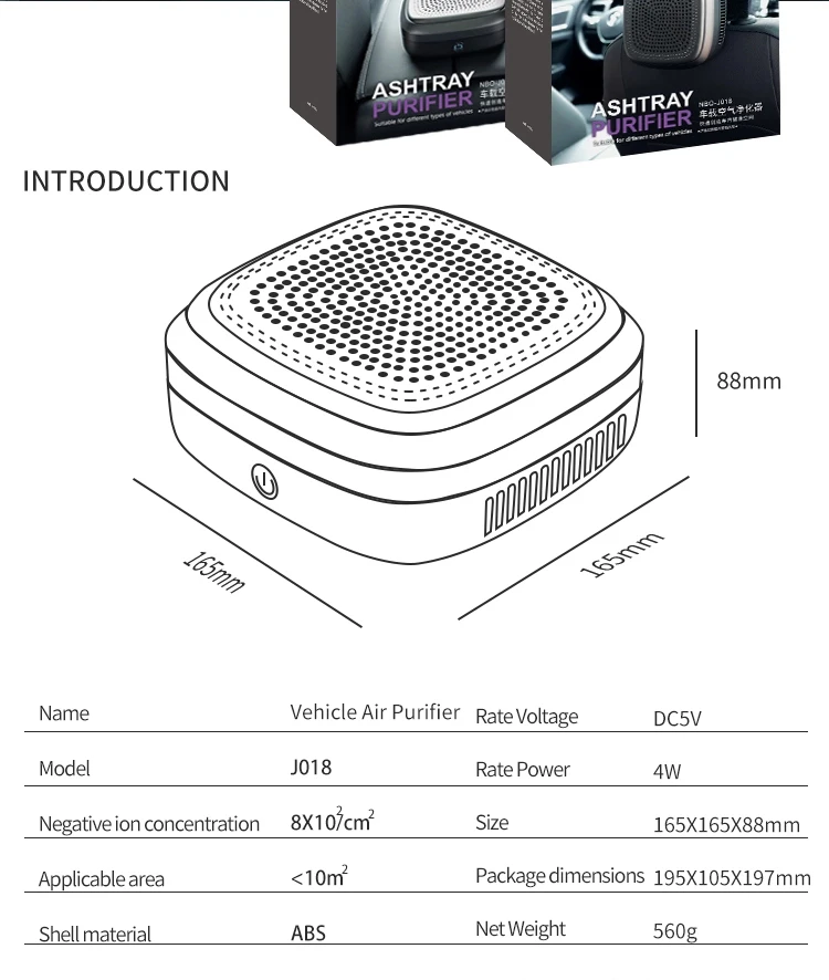 2020 amazon Car Air Purifier Activated Carbon Positive and Negative Ion vehicle air purifier for car