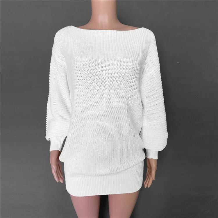 boat neck lantern sleeve sweater dress
