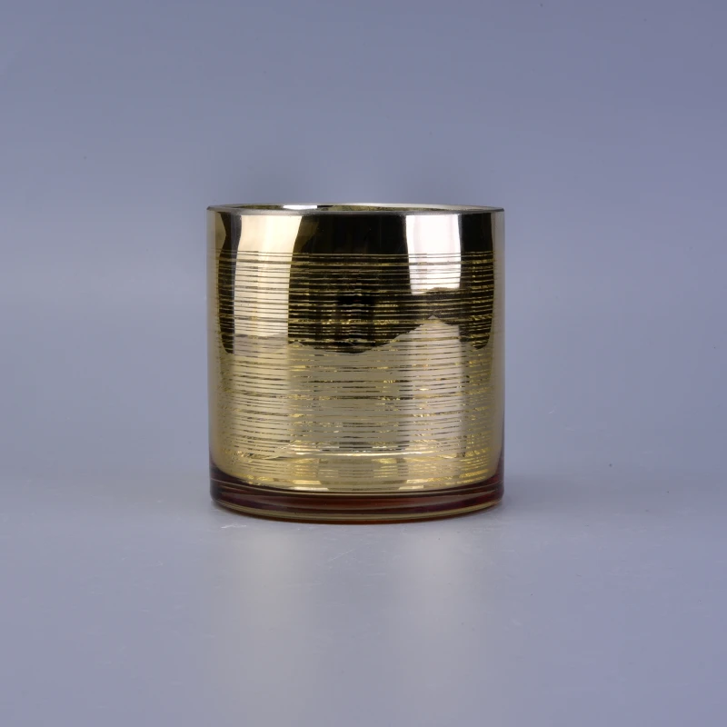 600ml Shinny Gold with Running Lins Glass Candle Holders Home Decor Pieces