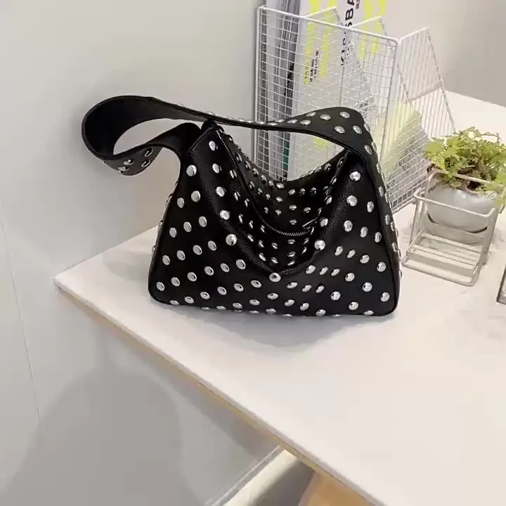 Vintage 2000s Studded Rivet Purses Y2k Shoulder Bag 90s Punk Women Small  ShoulderPurse Vegan Leather Designer Handbags