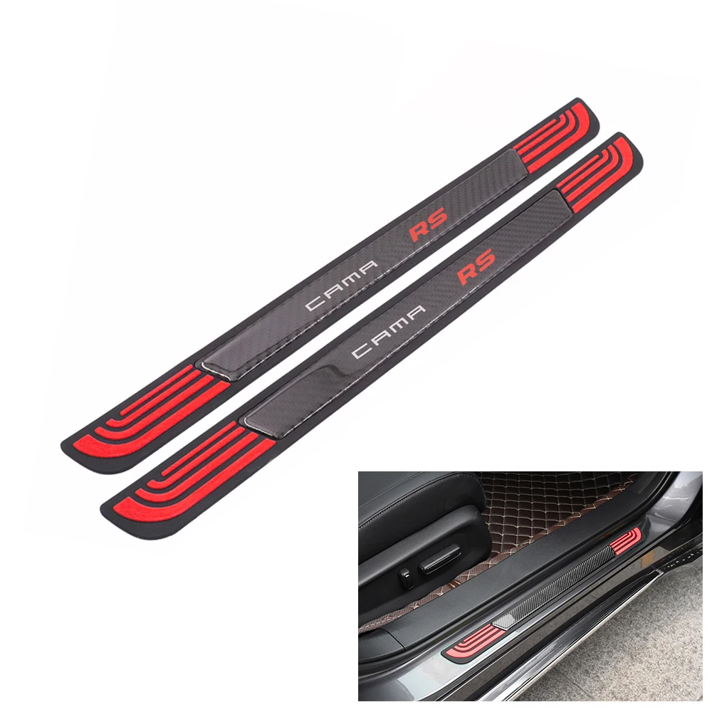 Cmr 100carbon Fiber Red Rubber Car Door Scuff Sill Cover Panel Step