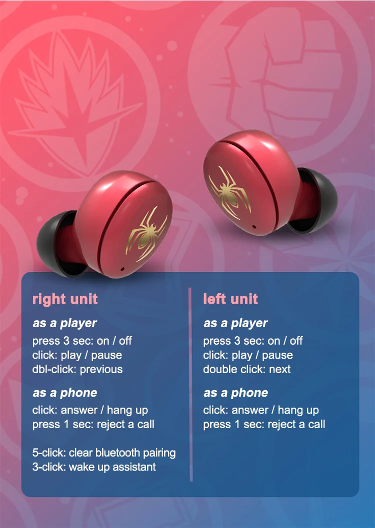 Marvel Certified Avenger Iron Man Earphones Bluetooth Earbuds Wireless TWS Blitzwolf Headphone - ANKUX.COM