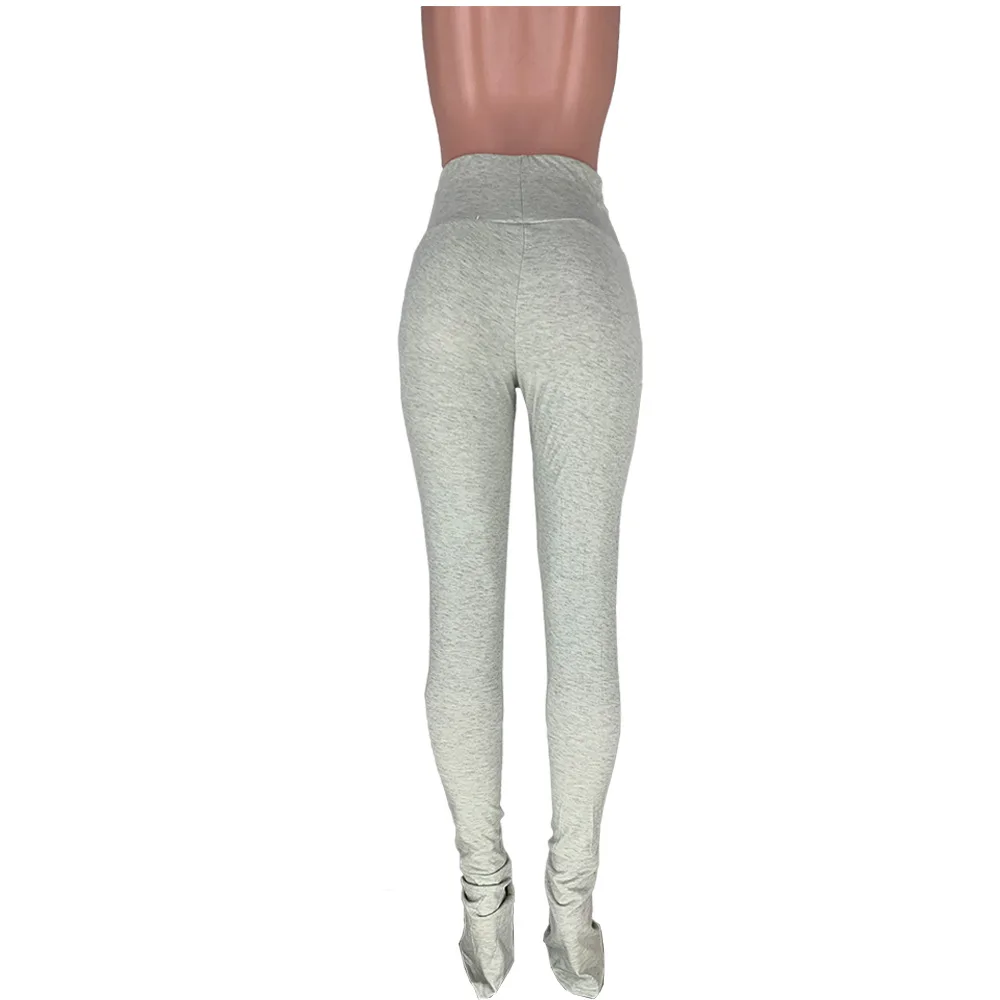 New Arrival Winter Stacked Leggings 2 Piece Plus Size Solid Pants Stacked High Waist Fashion