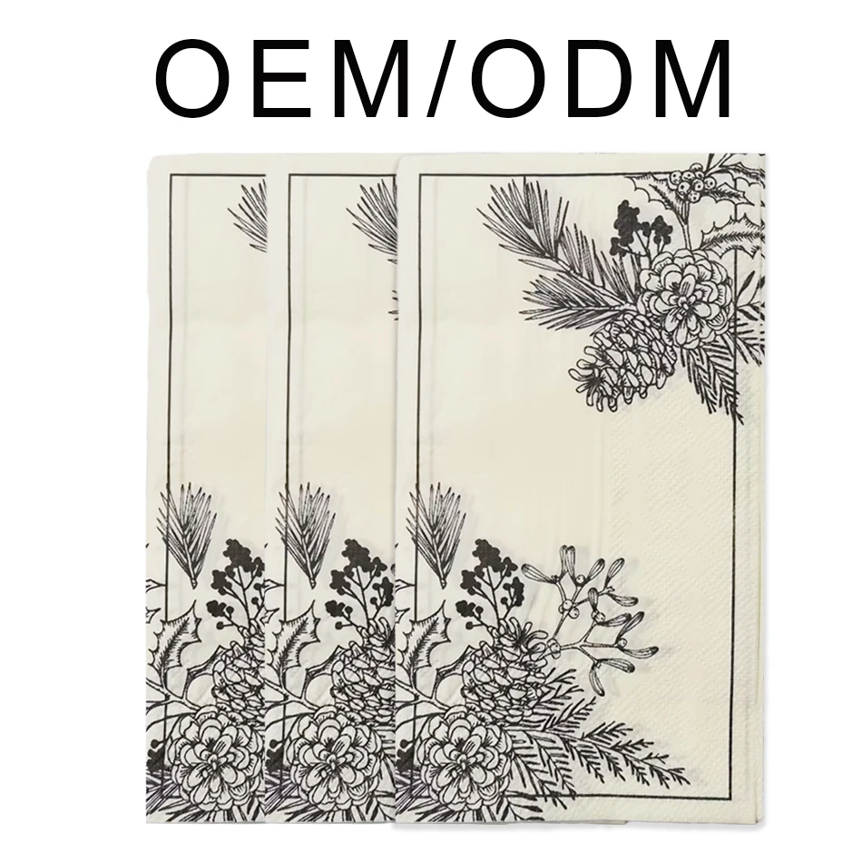 LR Modern 3ply Yellow Flower Ink Printed Disposable Food Grade Biodegradable Square Paper Napkin 33x40cm Spring Festival Party manufacture