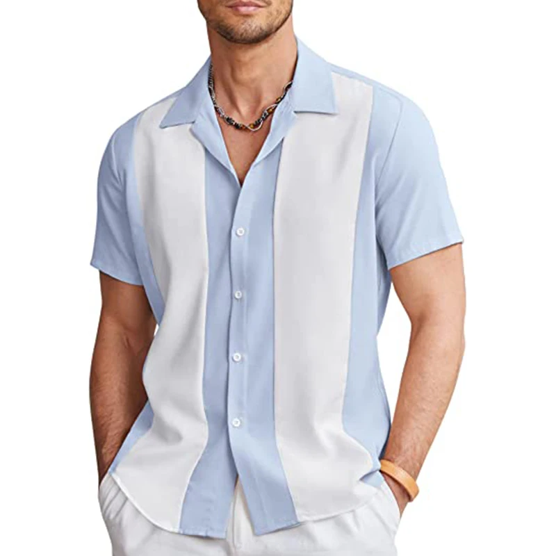 Men's Vintage Bowling Shirt Short Sleeve Button Down Summer Cuba Beach Shirts240_voghion.com