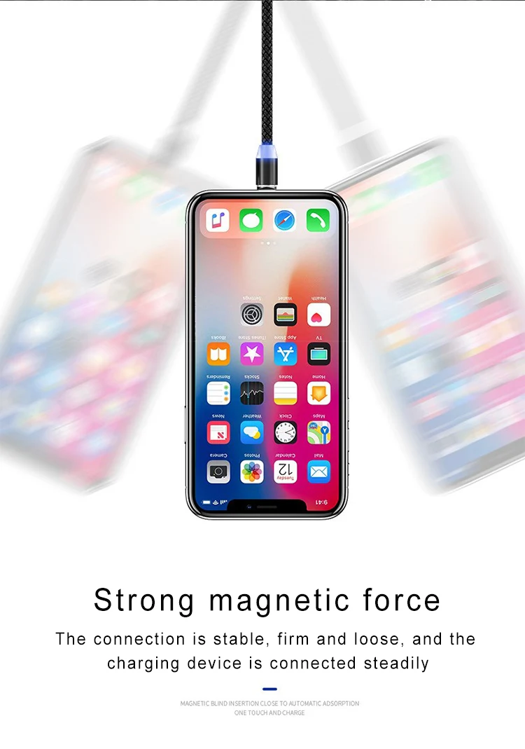 SIPU fast charging woven mesh magnetic data cable for apple android 3a 3 in 1 magnetic data charge cable - ANKUX.COM
