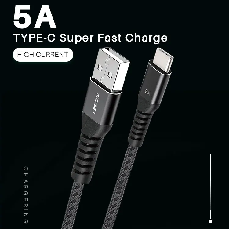 Compatível completo universal para o tipo QC super USB-C de Cabo dos dados de OPPO VOOC 6A do paládio de C para Samsung para o cabo de carregamento rápido de Huawei FCP 5A
