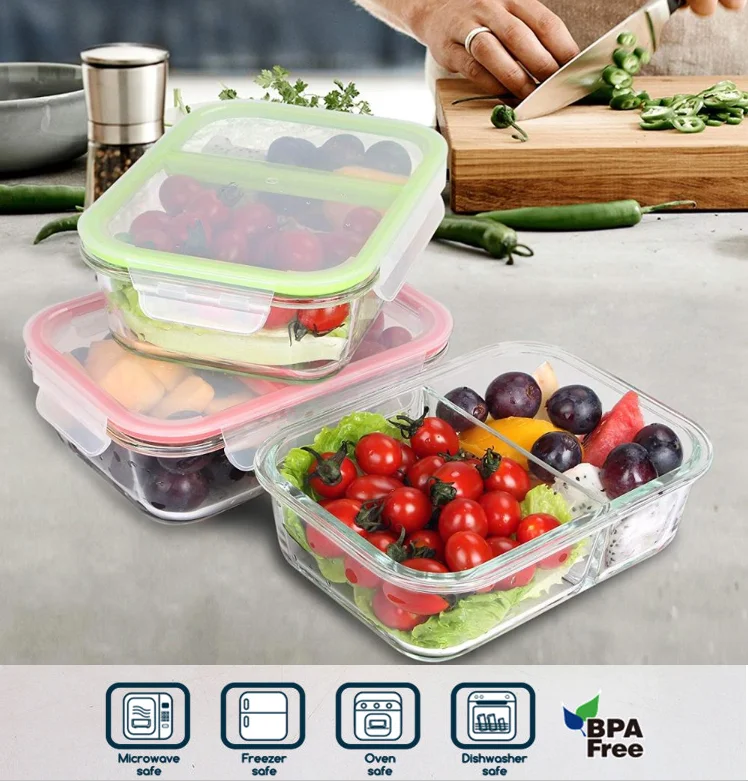 Ikoo High Borosilicate Glass Food Container With Divider Glass Meal ...