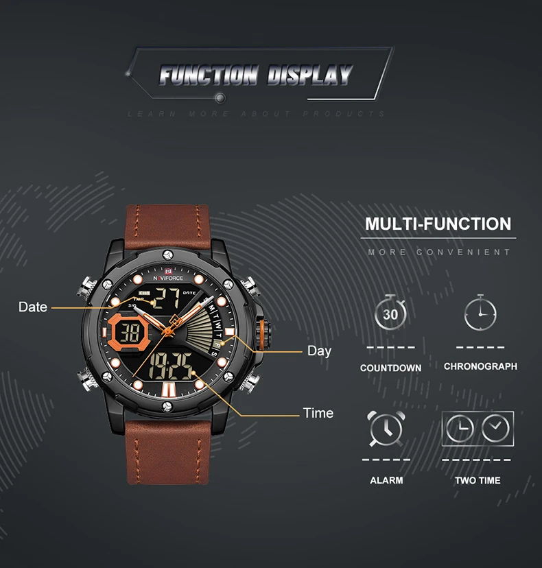 NAVIFORCE NEW Sports Chronograph Quartz Watch Men Dual Time Mens Watches Top Brand Luxury Analog Digital Male Clock Waterproof