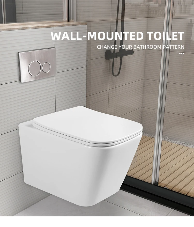 High quality Wall mounted toilet square bowl ceramic sanitary rimless for European market_02