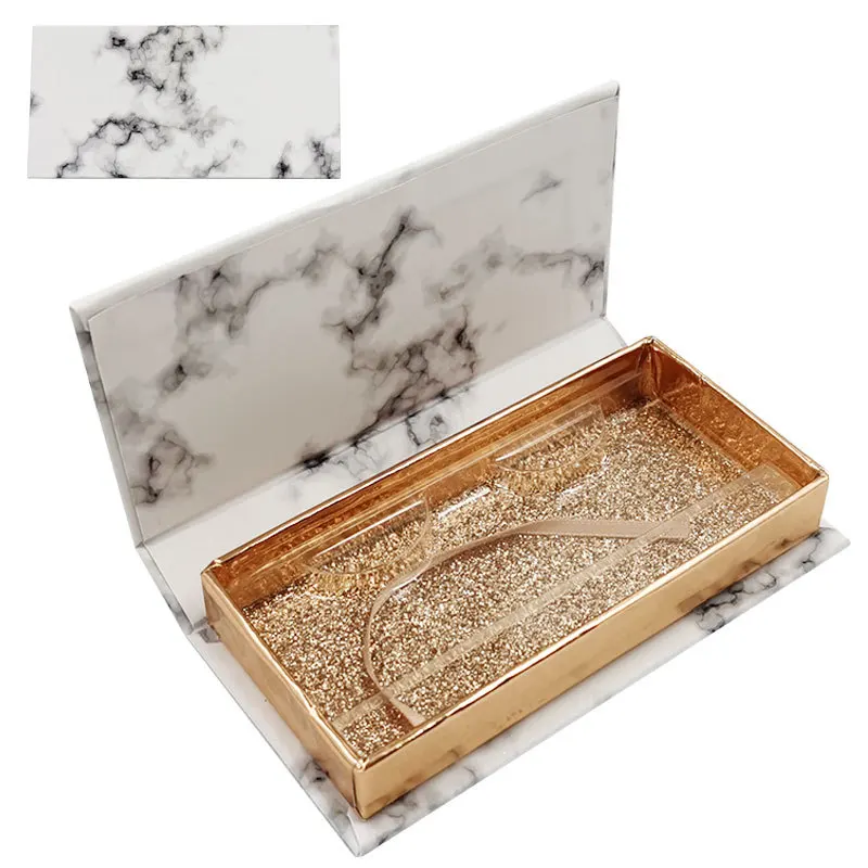 Wholesale luxury quality marble slide eyelash boxes magnetic eyelash packaging box private label for real 3d mink eyelashes
