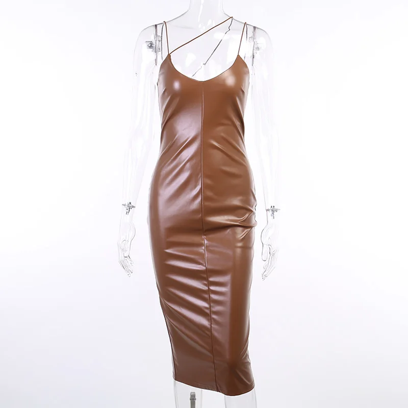 brown leather look dress