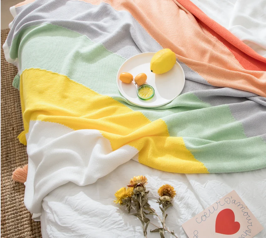 RB Photography Custom Korean 100% Cotton Rainbow Knitted blanket for Summer for baby kids supplier