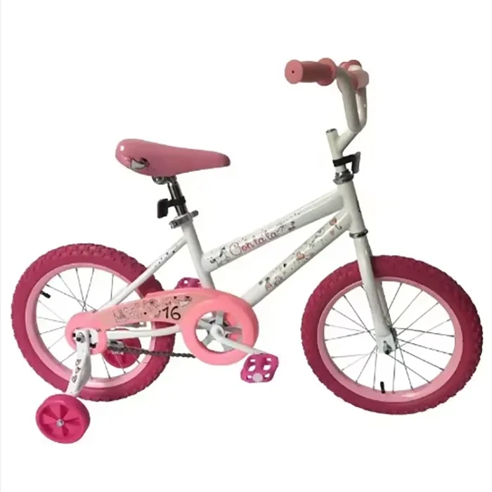 16 inch steel fork single speed pedal bike with training wheels pink-1