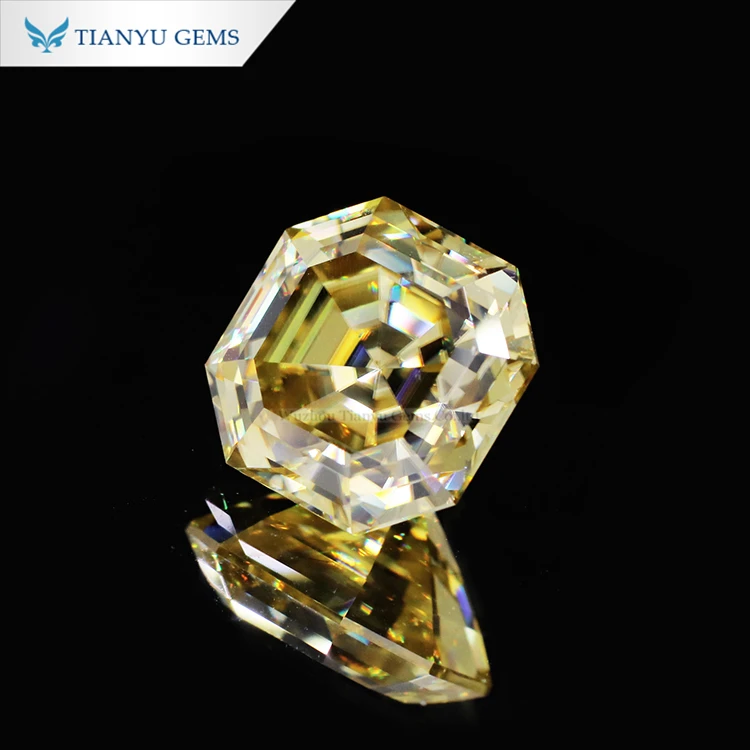 Tianyu gems asscher cut moissanite diamonds customized size and cutting yellow moissanite