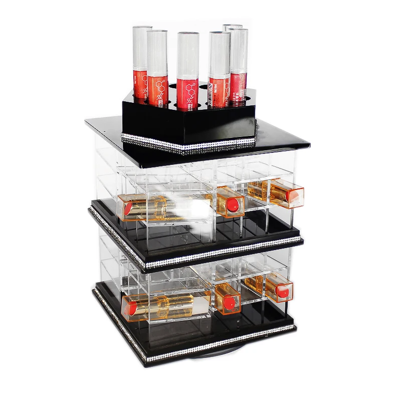 Factory Custom Spinning Lipgloss Display Stand Lip Balm Holder Case Makeup Lipstick Organizer