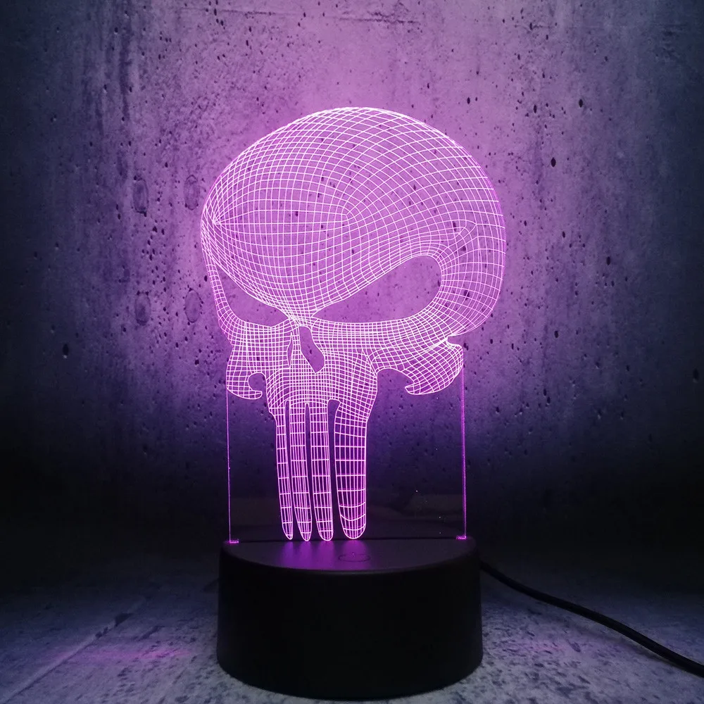 Punisher Skull 3D Acrylic USB Color Changing LED Night Light Halloween Lamp 