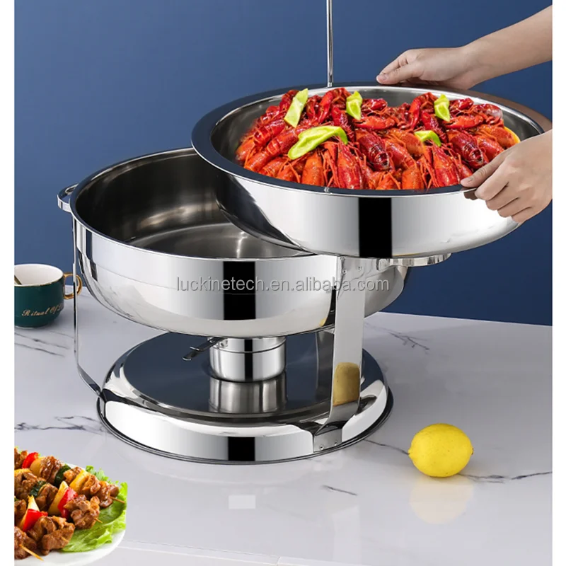 Gold Luxury Crown Saudi Arabic Restaurant Equipment Round Food Warmer Hinged Lid Hammered