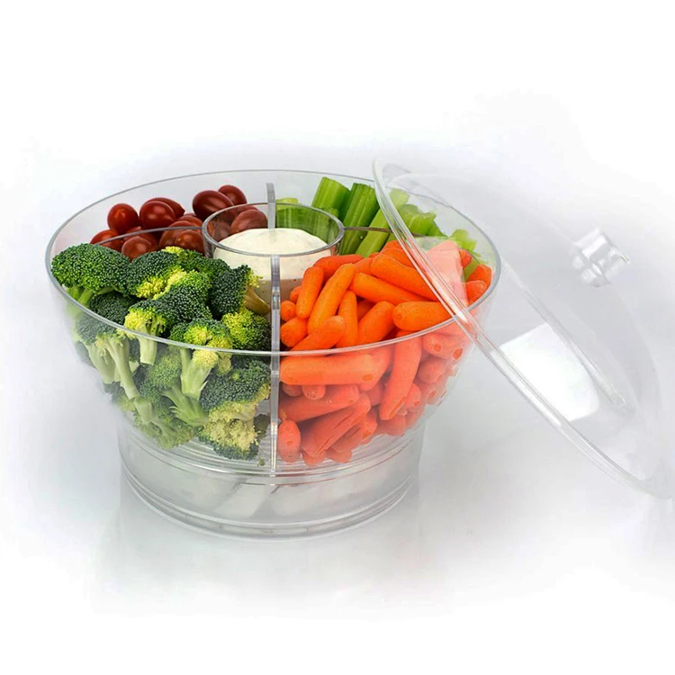 Plastic Salad Bowl On Ice With Lid Spoon Fork Chilled Serving Bowls Ice