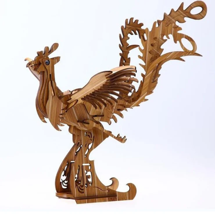 亚马逊热卖木制 diy 玩具木制 3d 拼图 diy 凤凰玩具
