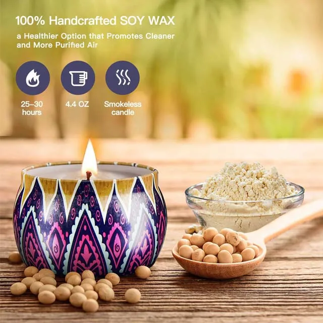  4.4 Oz 100% Natural Scented Soy Wax Portable Tin Candles Gift Set for Stress Relief
