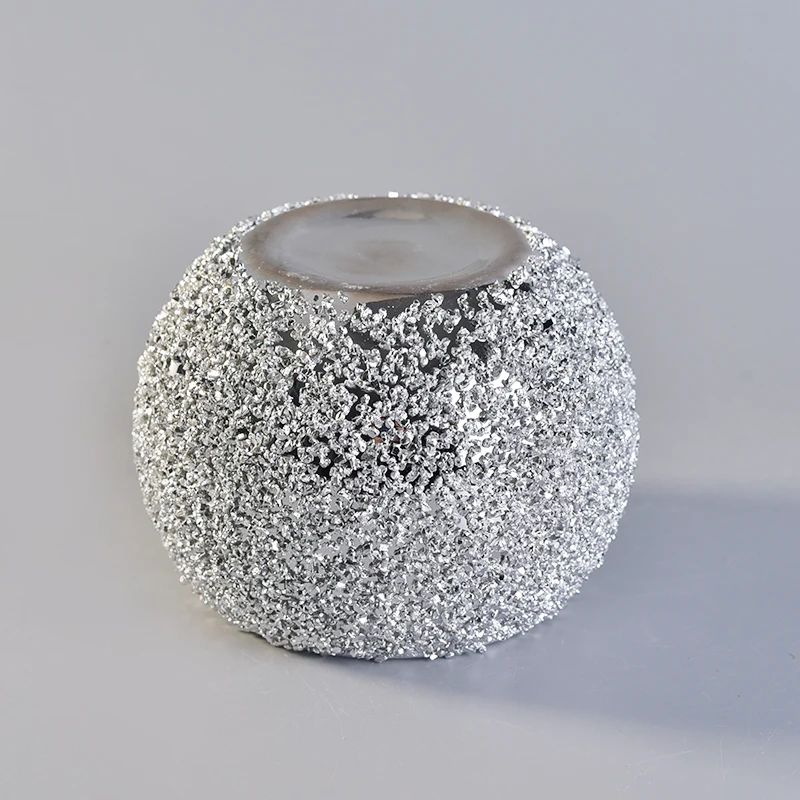 Silver Sandy Glass Ball Glass Candle Holders Home Decor