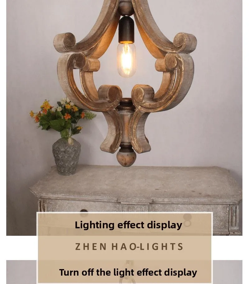 product american country style solid wood single head pendant light vintage small gold trim for clothing store dining room light-10