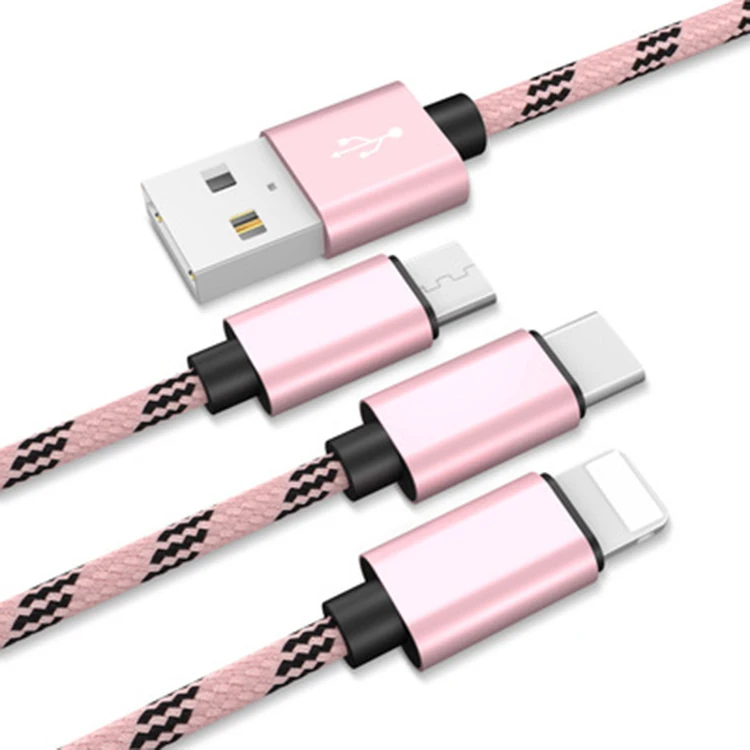 fast charge pvc or braided 0.5m 1m 1.2m 1.5m 1.8m 2m 3m 5v 3a usb 3 in 1 data cable for mobile - ANKUX.COM