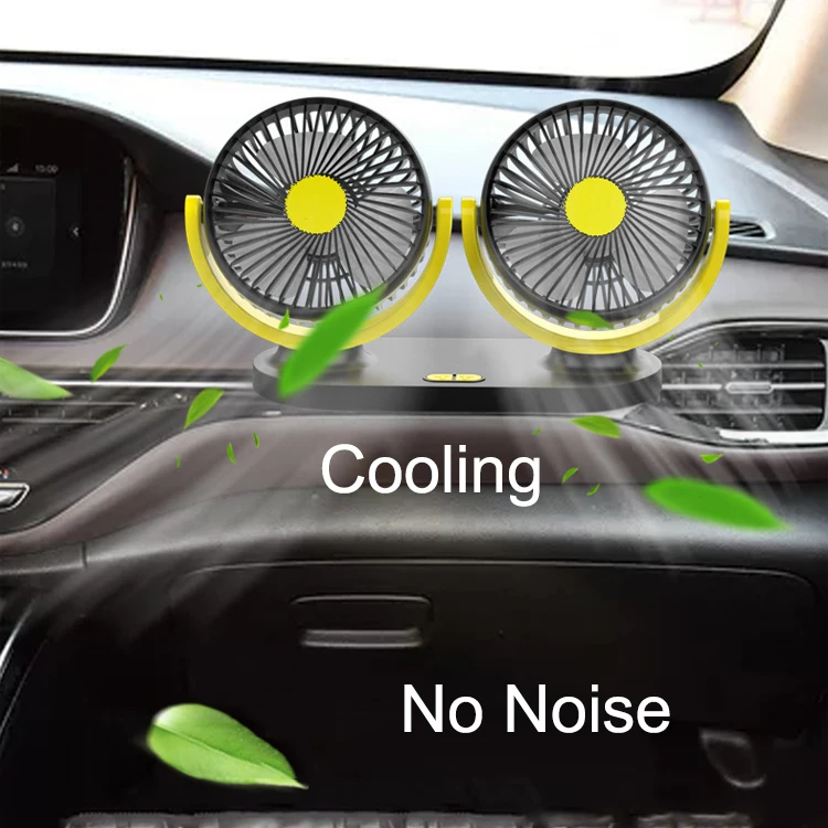  Summer Car Air Conditioner Fan 360 Degree Rotating Adjustable Double Heads Air Fan Mini Electronic USB Cooling Fan for Car 