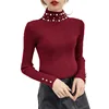 New 2019 Autumn and Winter Women Pearl Beaded Sweater O-Neck Slim Pullover Knit Sweater