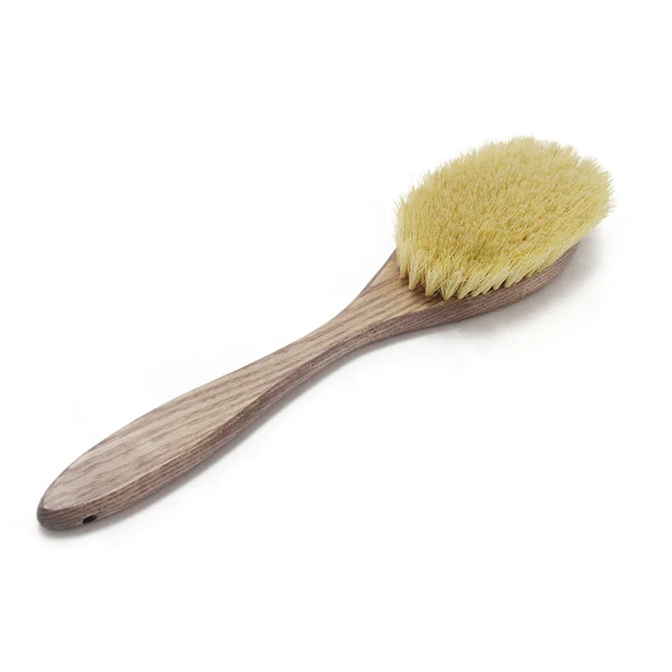 Private label ash soft sisal dry hard bristles natural long wood handle shower body massage bath brush set