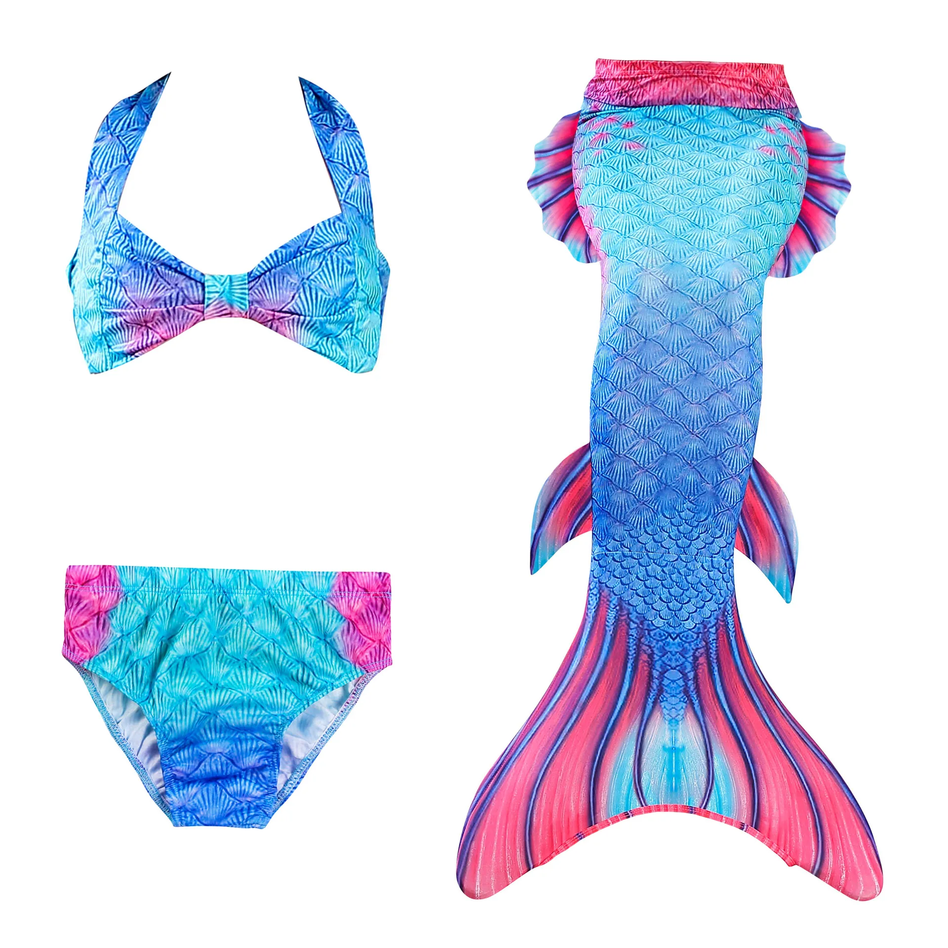 Mskseciy Girls Swimsuit 3Pcs Mermaid Tails for Swimming Costume Party Supplies Swimsuit Swimwear Bikini for 3-12Y 