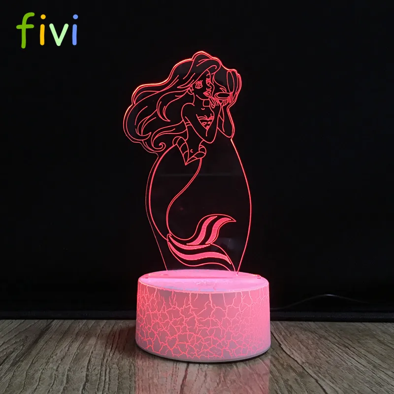 Little Mermaid 3D Optical Desk Lamp Night Light LED Lamp 7 Colors Change Table Light