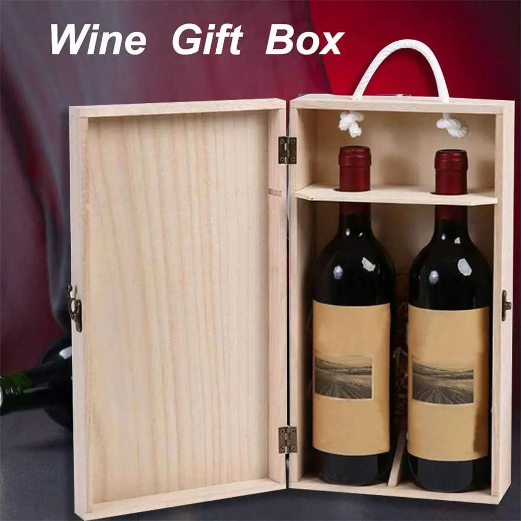 Wooden Wine Box 1pack Double Wine Bottle Wood Storage Gift Box With