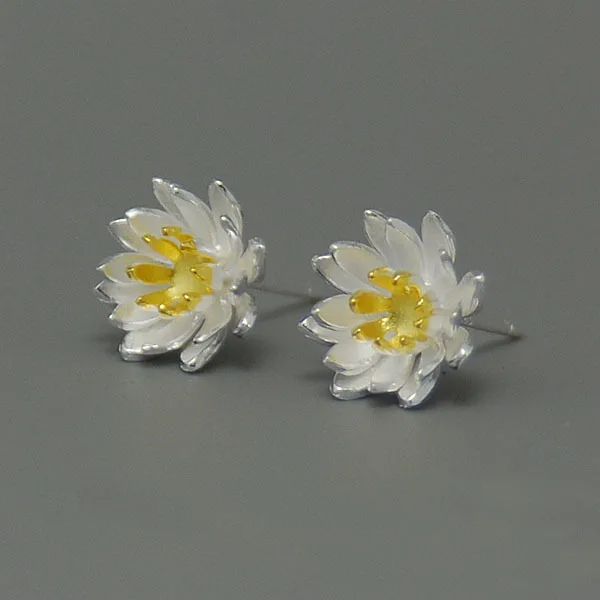 silver lotus flower earrings